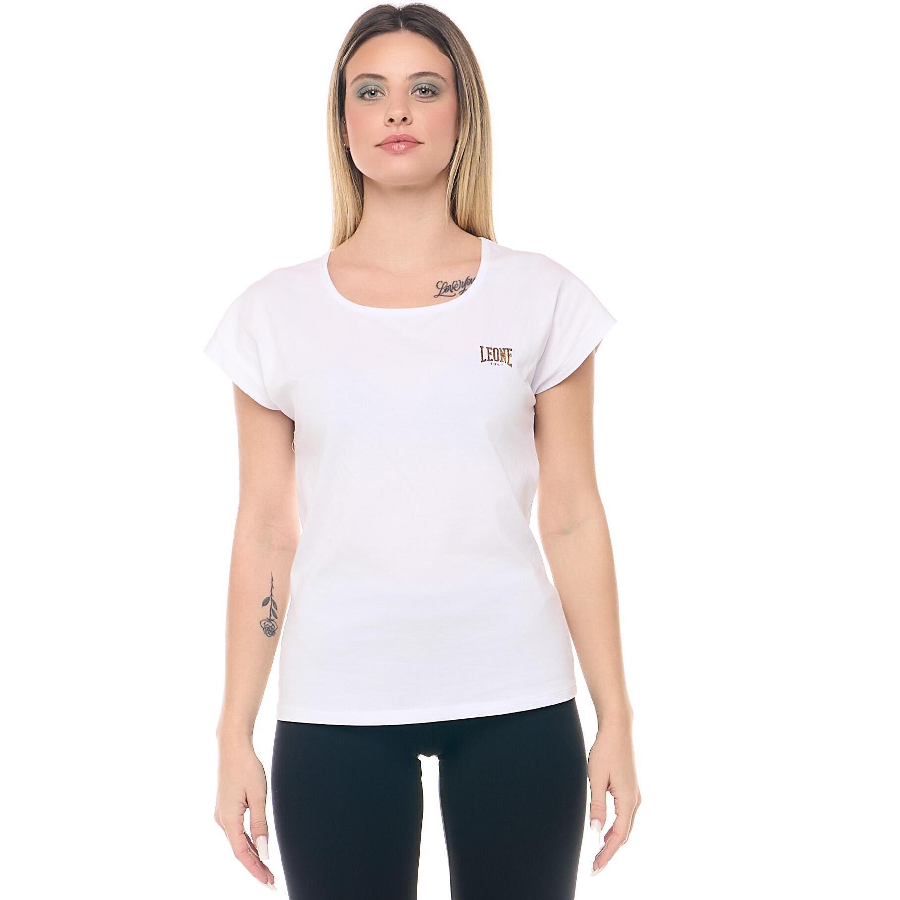 Camiseta de mujer Leone 1947 Apparel en algodón elástico con logotipo dorado.