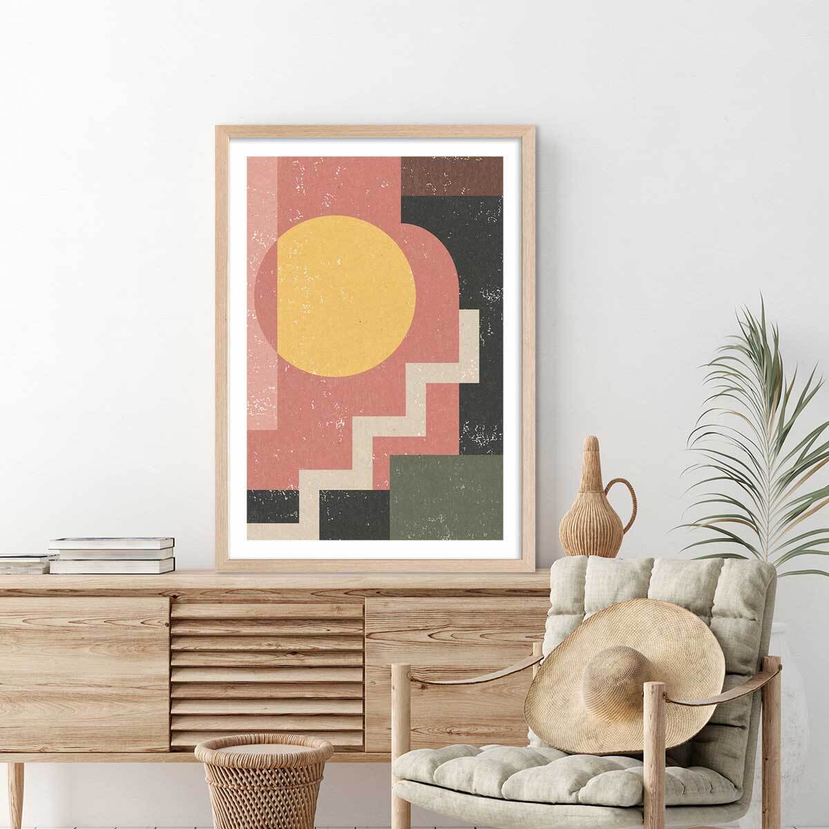 Poster sun stairs Affiche + cadre en bois - Chêne