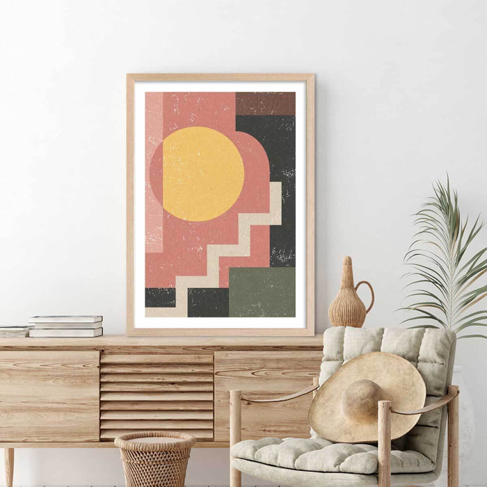 Poster sun stairs Affiche + cadre en bois - Chêne