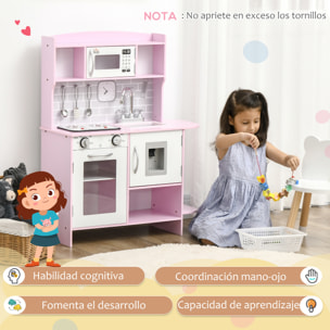 Cocina de Juguete 6 Piezas para Niños de +3 Años con Luz Sonidos 70x29x90cm Rosa