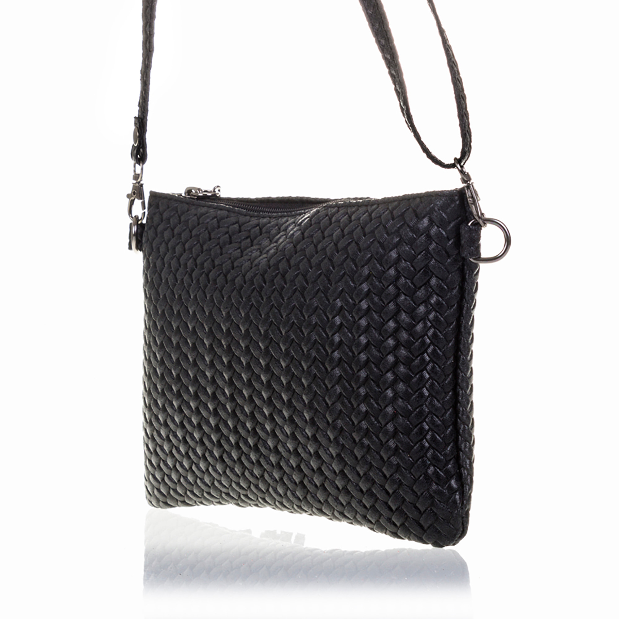 FIRENZE ARTEGIANI Borsa a Spalla da Donna Oleggio. Vera Pelle Scamosciata Incisa Spina di Pesce Made in Italy 23x4x15 Cm. Colore nero