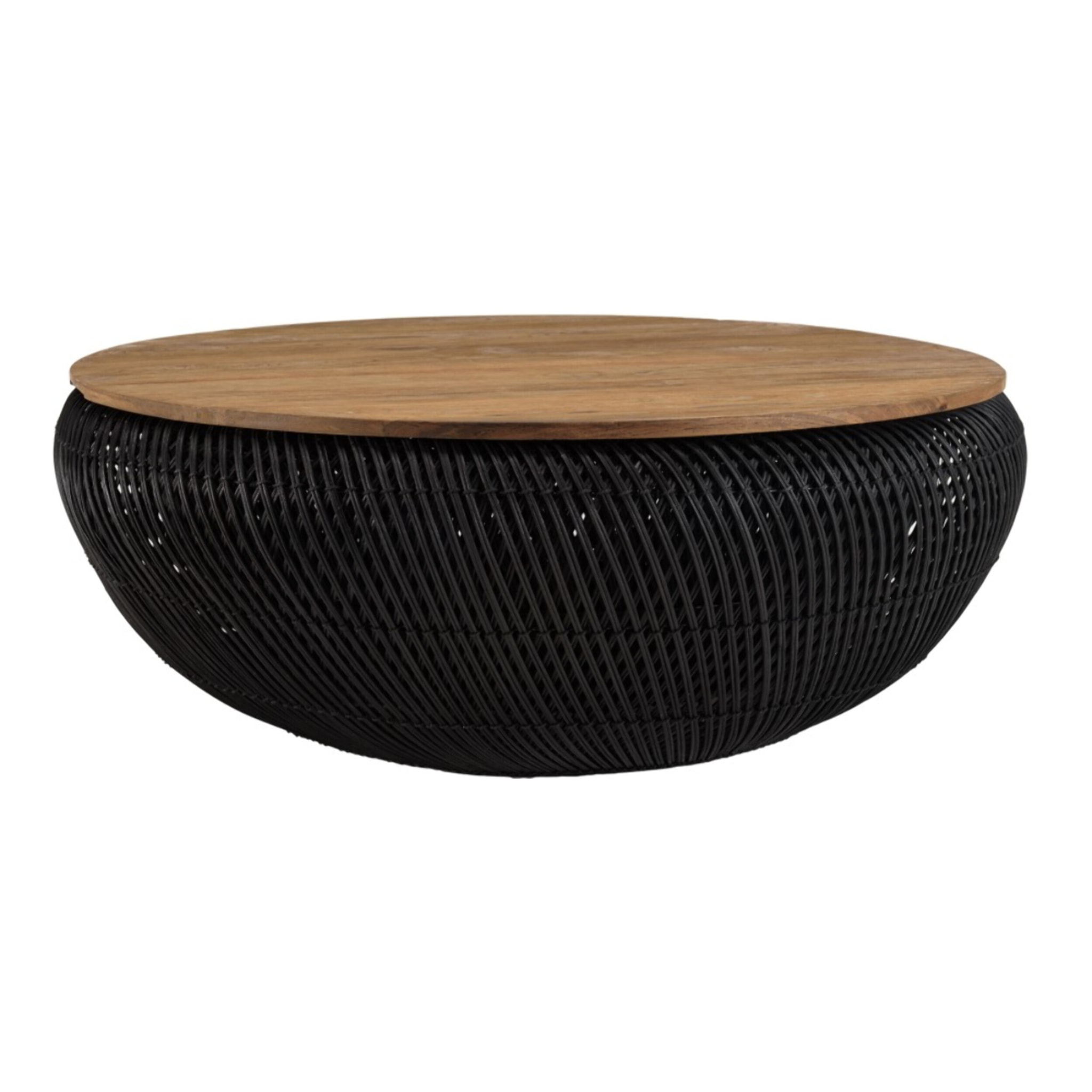 SIXTINE - Table basse ronde 100x100cm en rotin noir plateau amovible