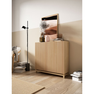 Zapatero Hanko melamina roble dorado puertas impresión vallado 90x90x27cm