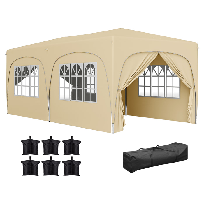 Carpa Plegable Gazebo 6x3 m Cenador Plegable con Altura Ajustable 6 Paredes Laterales Anti-UV y Bolsa de Transporte Pabellón de Jardín para Camping Fiestas
