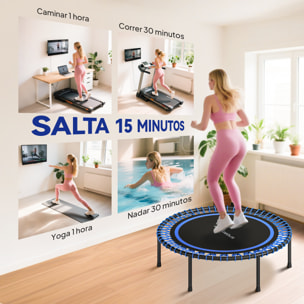 Trampolín de Fitness Adultos Ø114 cm, Cama Elástica con Marco de Acero Reforzado, para Entrenamiento Piernas, Cuerpo en Hogar, Oficina, Gimnasio, Azul y Negro
