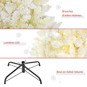 Sapin de Noël artificiel lumineux blanc dim. Ø 115 x 180H cm 650 branches 150 LED - support pied pliable métal PVC