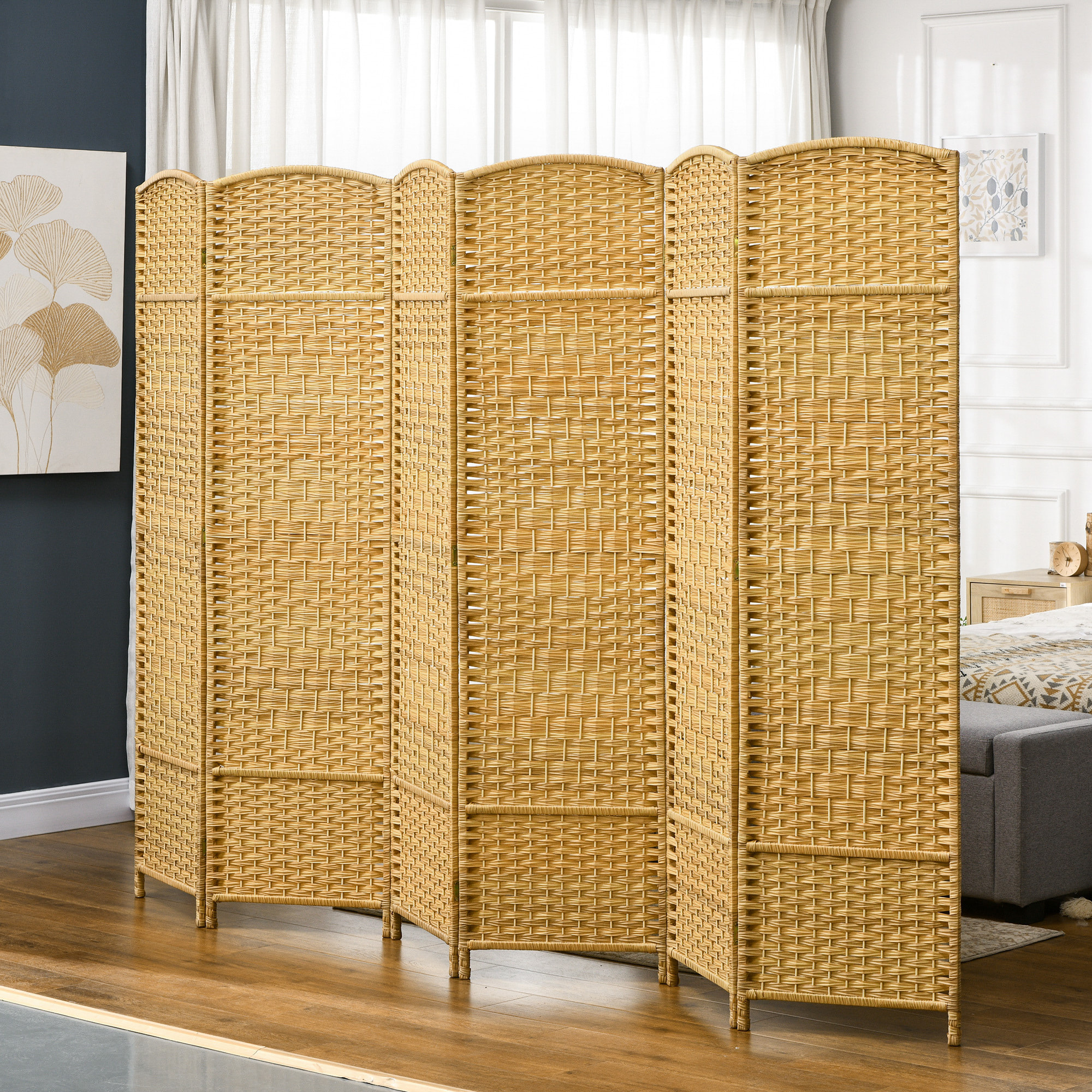 Biombo Plegable de 6 Paneles 270x180 cm Biombo Separador de Ambientes Pantalla de Privacidad de Polipropileno para Oficina Dormitorio Natural