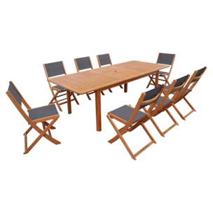 Table de jardin extensible bois d'eucalyptus + 8 assises ARBO + ALMERIA