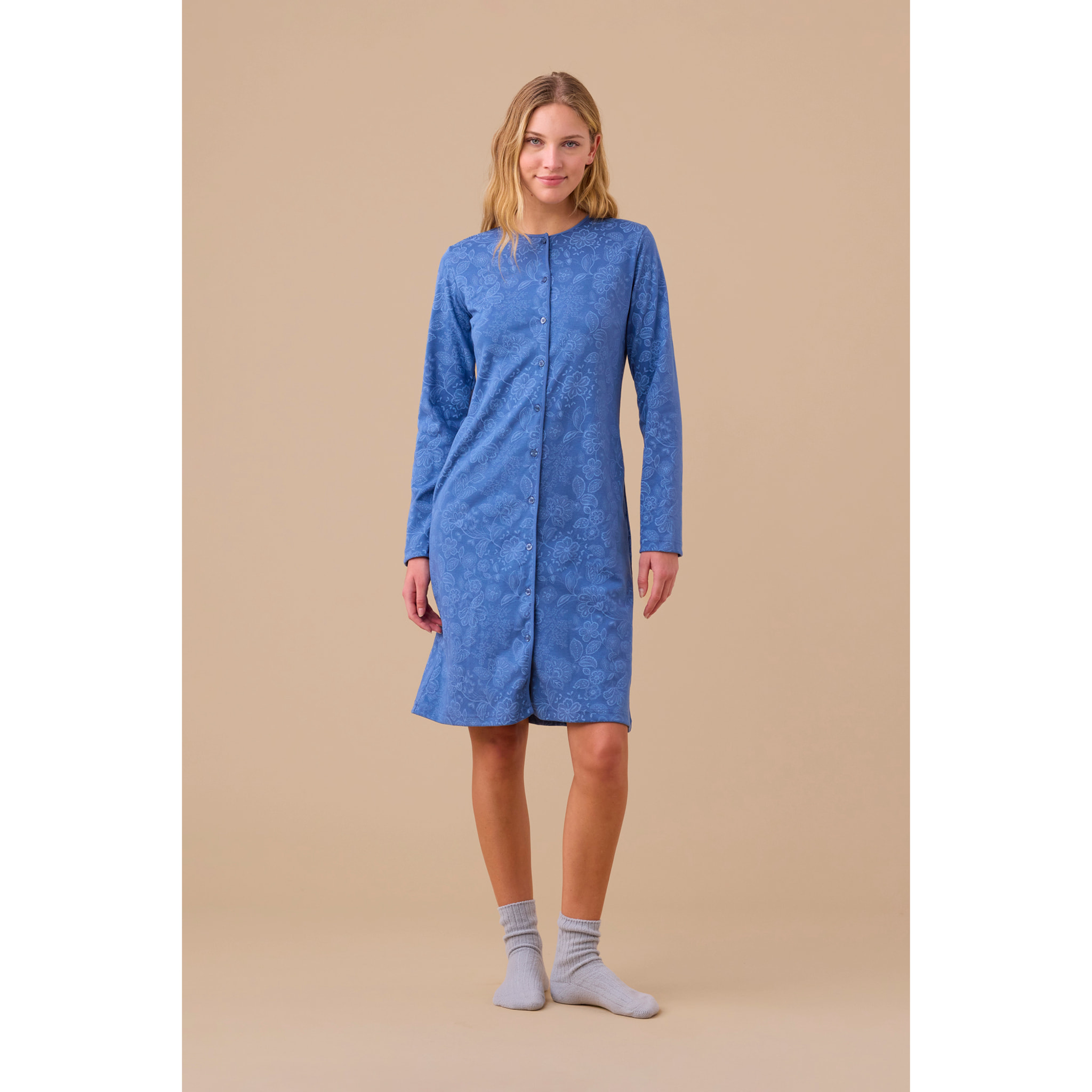 Camicia da notte donna caldo cotone con apertura frontale articolo flory Noidinotte