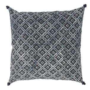 COUSSIN EN COTON IMPRIME BLEU ET NOIR 4 POMPONS 45X45 CM WILD