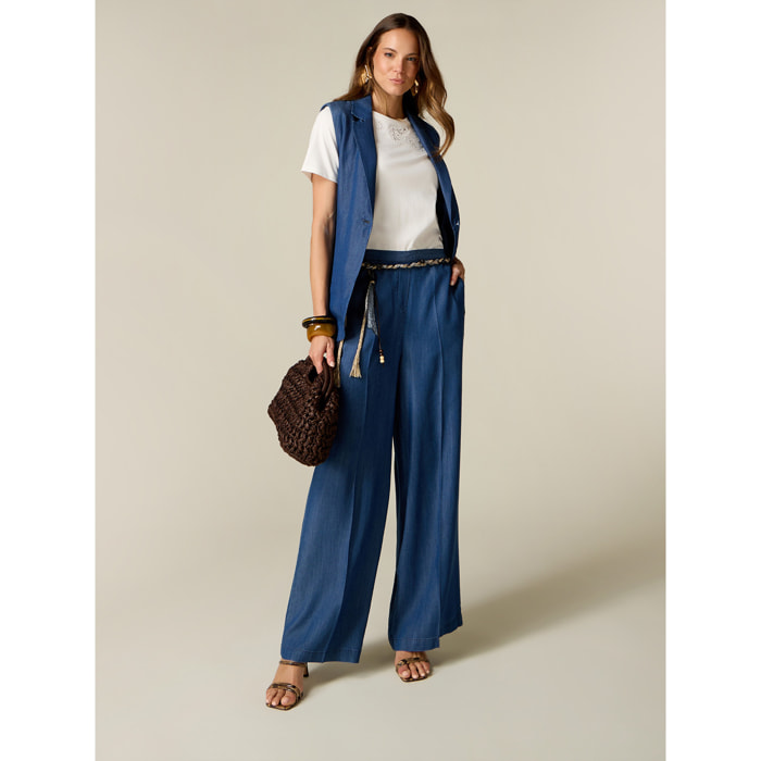Oltre - Pantaloni palazzo in tencel - Blu