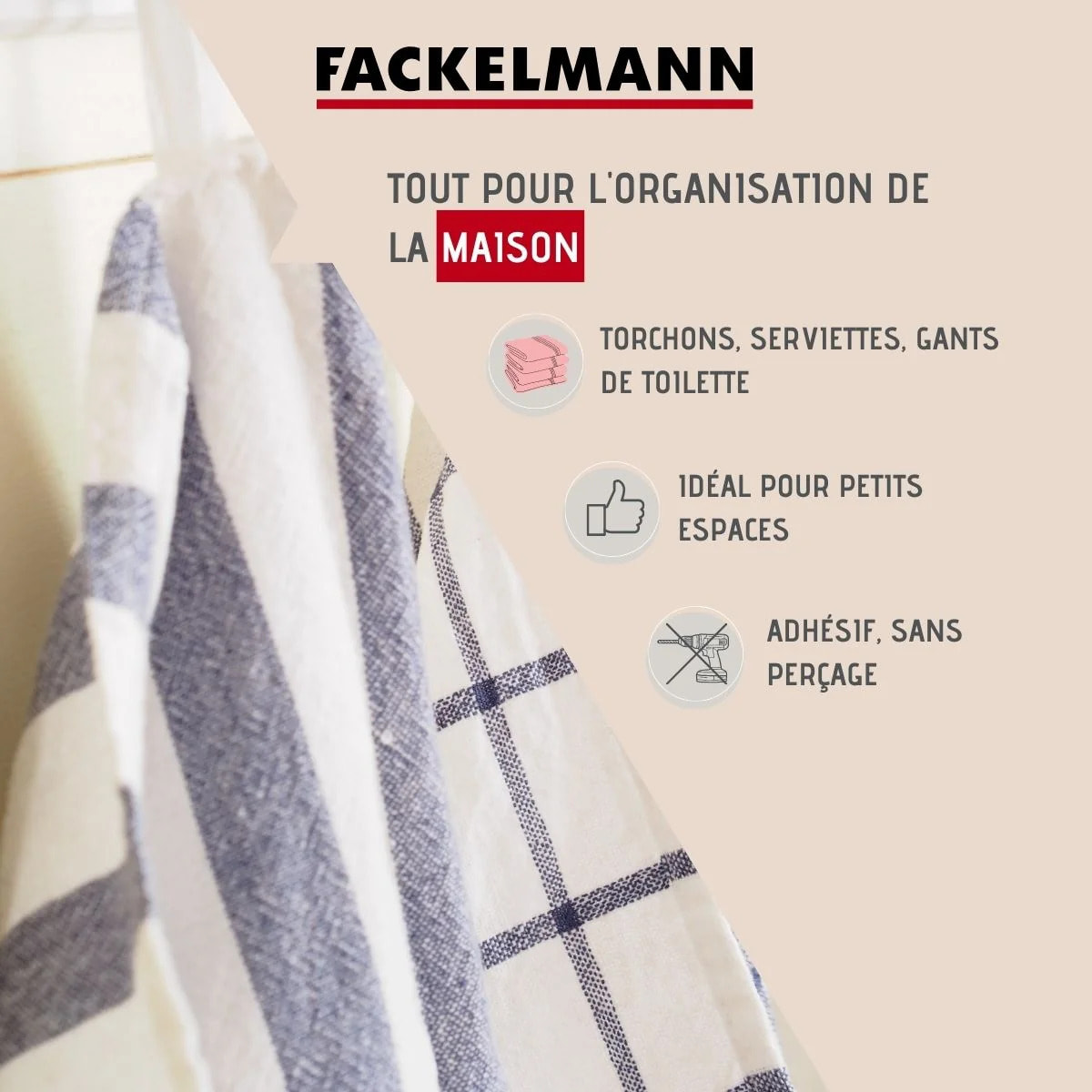 Lot de 4 crochets adhésifs muraux Fackelmann Tecno