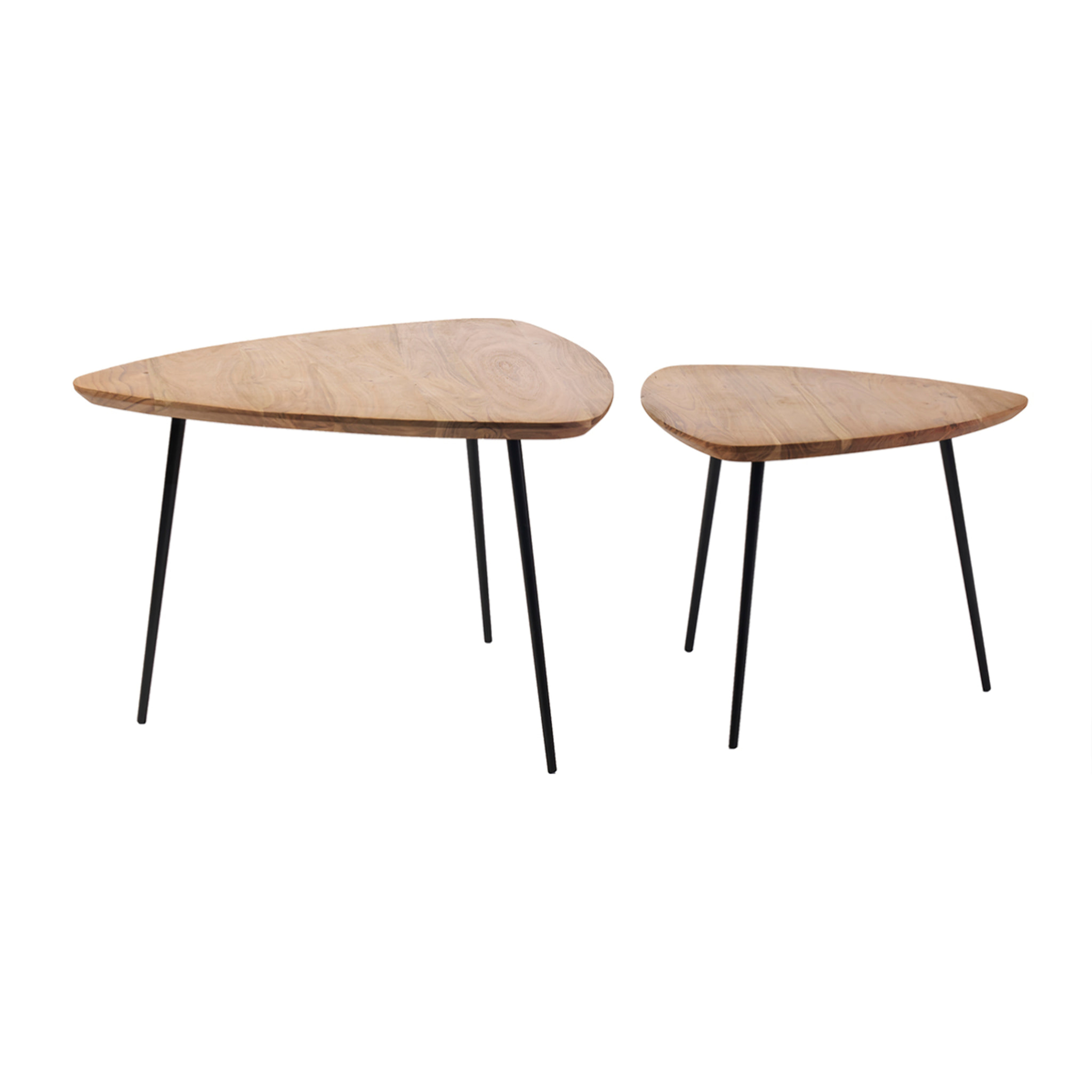 Tables basses gigognes bois massif et métal noir (lot de 2) STONES