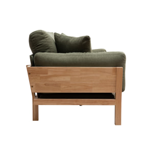 Canapé scandinave déhoussable 3 places en tissu kaki et bois clair KYO