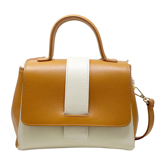 Chicca Borse - Borsa a Mano Donna in Vera Pelle - Colore Beige - Cuoio