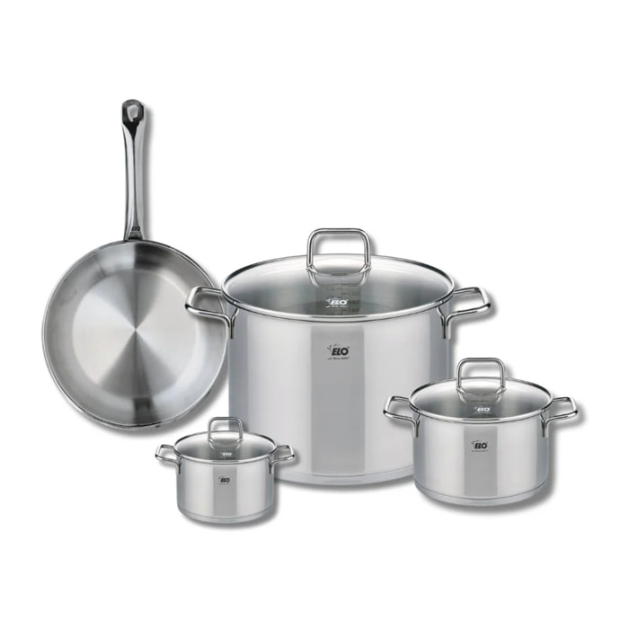 Ensemble de 1 Poêle de cuisson 24 cm et 3 faitouts 12, 16 et 26 cm Elo Profi Citrin