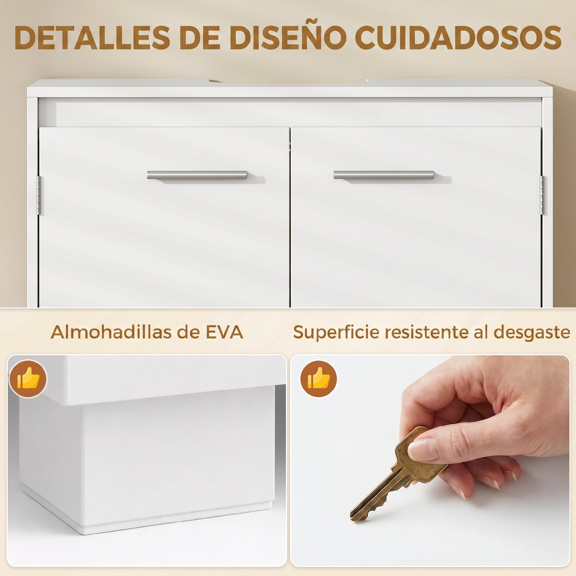 HOMCOM Mueble Bajo Lavabo, Mueble de Baño con Estante Ajustable, 2 Puertas y Recorte en U, Estilo Moderno, para Lavabo con o sin Pedestal, 60x30x60 cm, Blanco