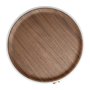 Mesa rincón redonda en madera de MDF en beige y una tapa de madera chapada en nogal natural 52x52x50cm