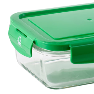 Hermético rectangular 840ml borosilicato tapa verde rainbow benetton