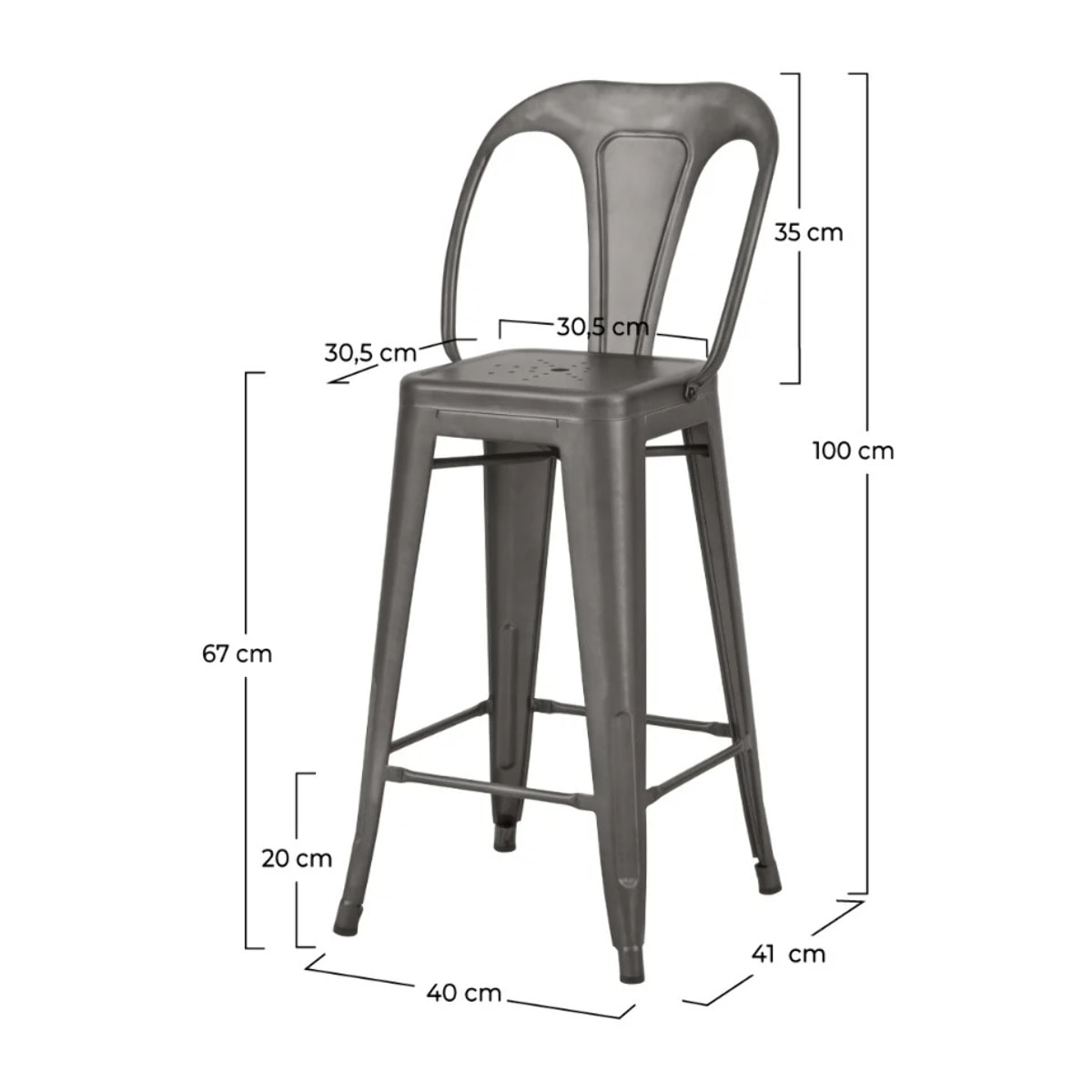 Lot de 2 chaises pour îlot central 67 cm en métal gris acier - Indus