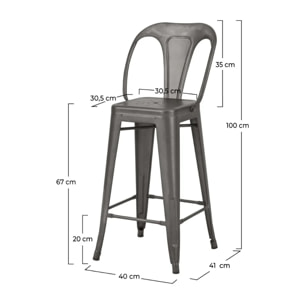 Lot de 2 chaises pour îlot central 67 cm en métal gris acier - Indus