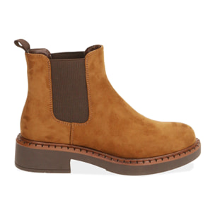 Chelsea boots cognac in microfibra, tacco 4,5 cm