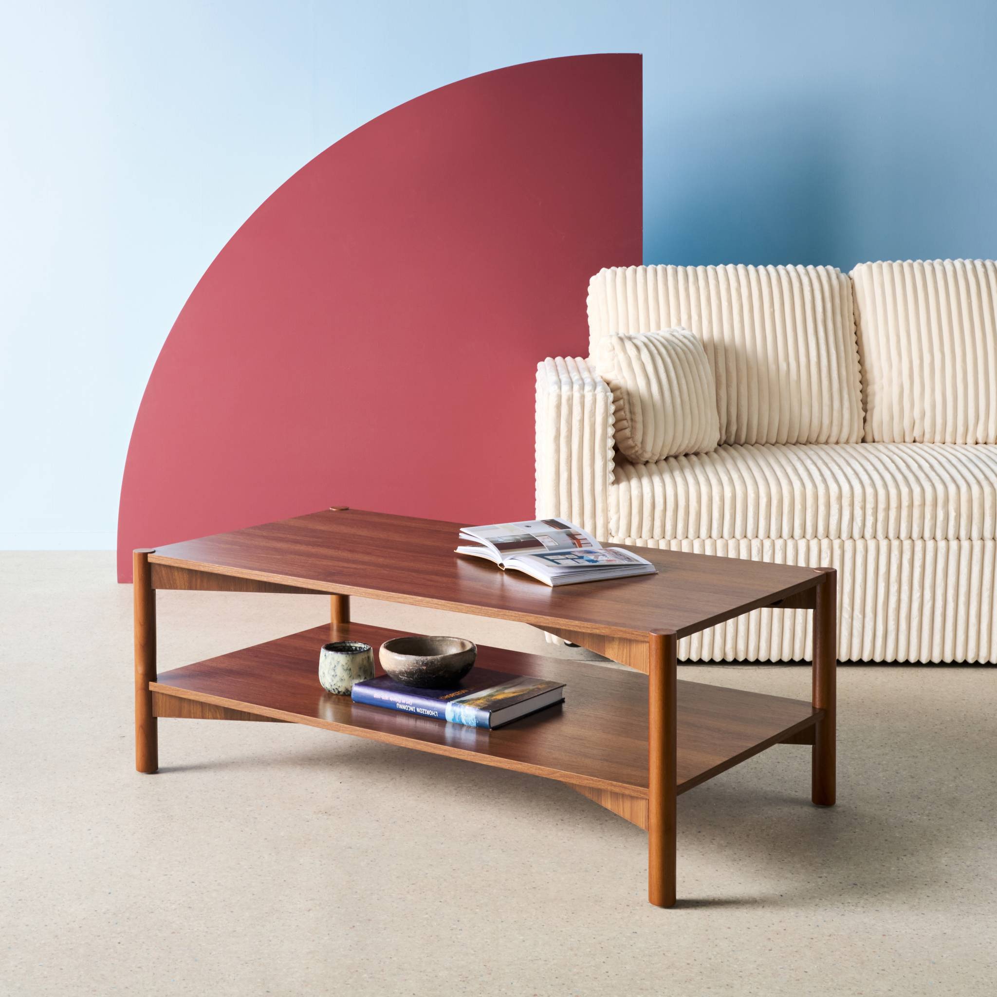 Table basse rectangulaire décor bois double plateau 110cm noyer - Harmony