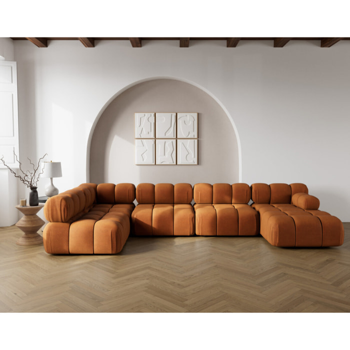 Ruby - canapé panoramique modulable d'angle gauche 7 places en velours texturé - Terracotta