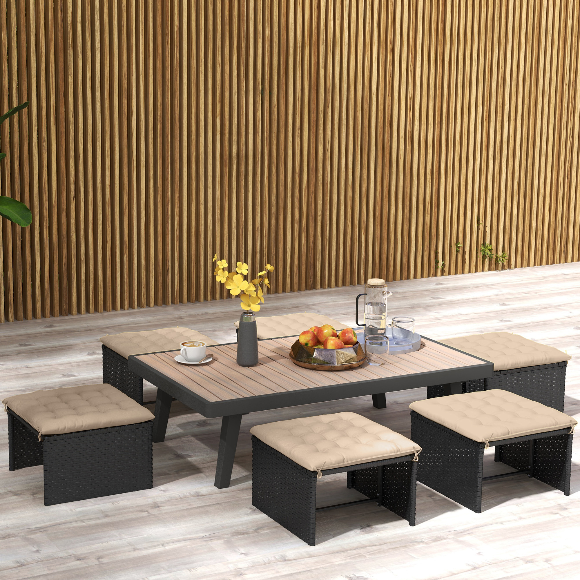 Juego de 6 Cojines para Sillas de Comedor, 40x40 cm, 6 Piezas, Cojines para Sillas de Jardín Acolchados con Cintas y Fundas Extraíbles, Caqui