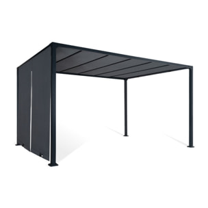 Pergola 3x4m + 2 toiles latérales coulissantes grises