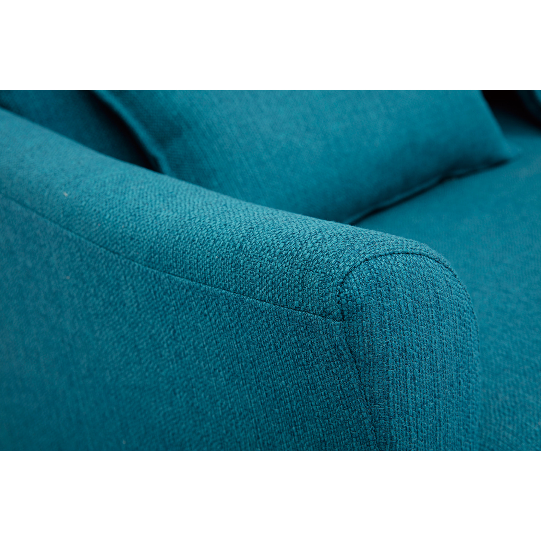 Canapé scandinave 2 places en tissu bleu canard et bois clair KATE