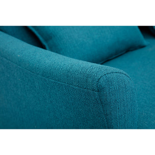 Canapé scandinave 2 places en tissu bleu canard et bois clair KATE