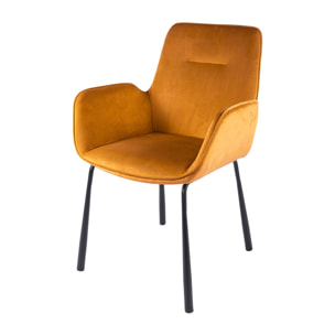 Sedia Eliot 100 in velluto sabbia con braccioli