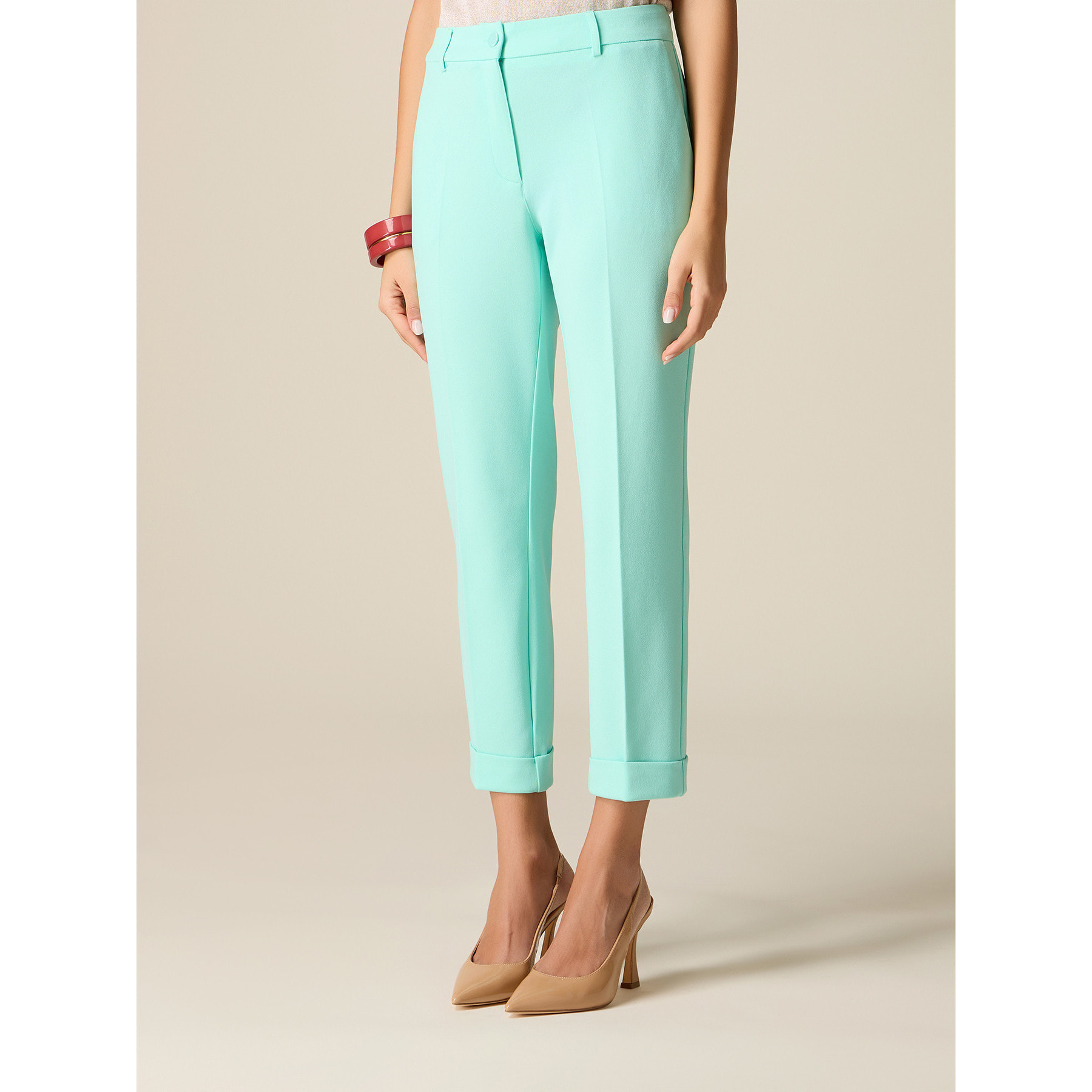 Oltre - Pantalones cropped de tejido crepé - Green Water