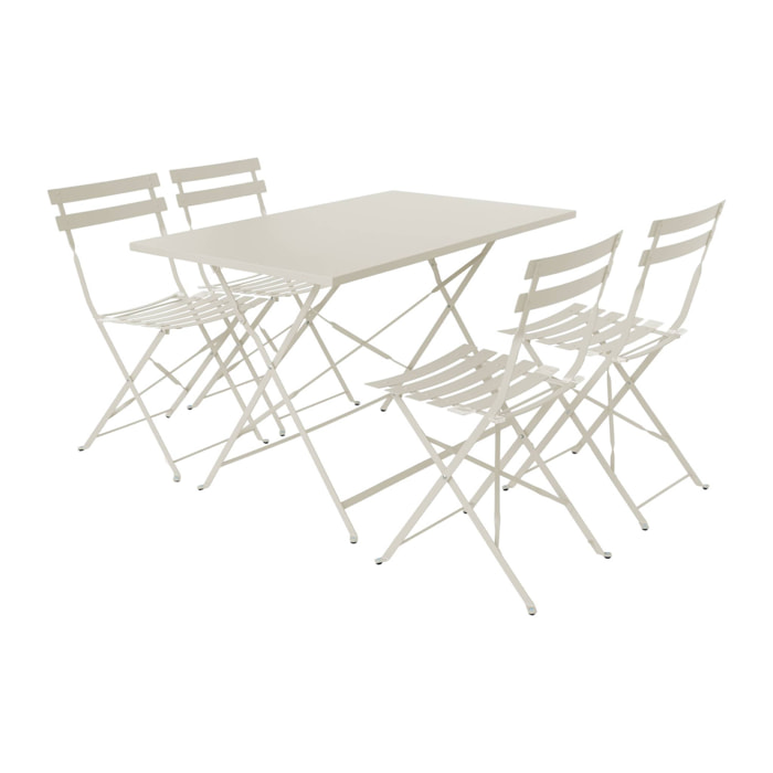Table de jardin bistrot pliante métal + 4 assises 110 x 70cm. avec quatre chaises pliantes. acier thermolaqué