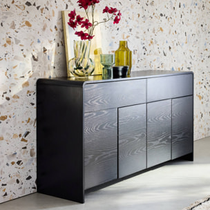 Buffet de rangement. buffet bas. 2 tiroirs 4 portes effet bois noir arrondi