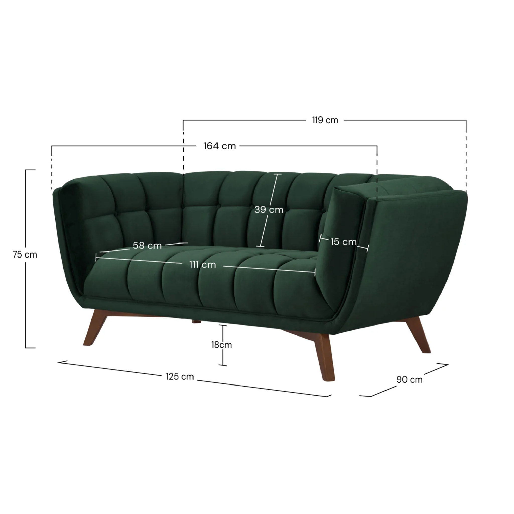 Canapé 2 places en velours vert foncé - Mona