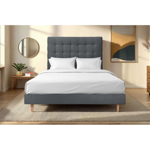 Lit avec tête de lit capitonnée velours et sommier kit Ep14