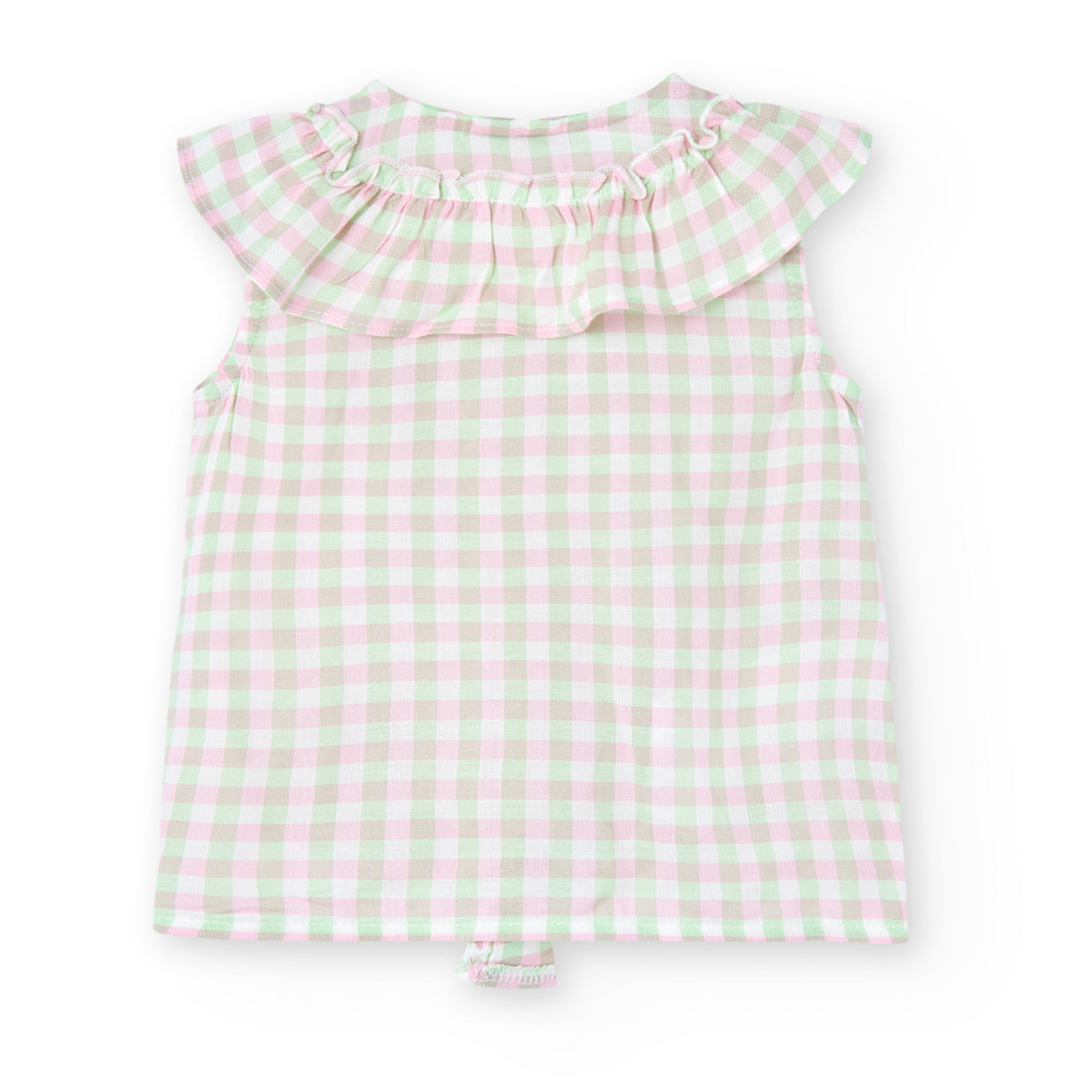 Blusa niÃ±a, viscosa estampada, cuadros, verde, mangas cortas