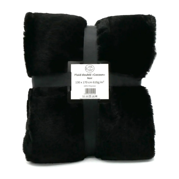 Plaid imitation "Lapin" - Cocoon Noir - 130x170cm - 610g/m²