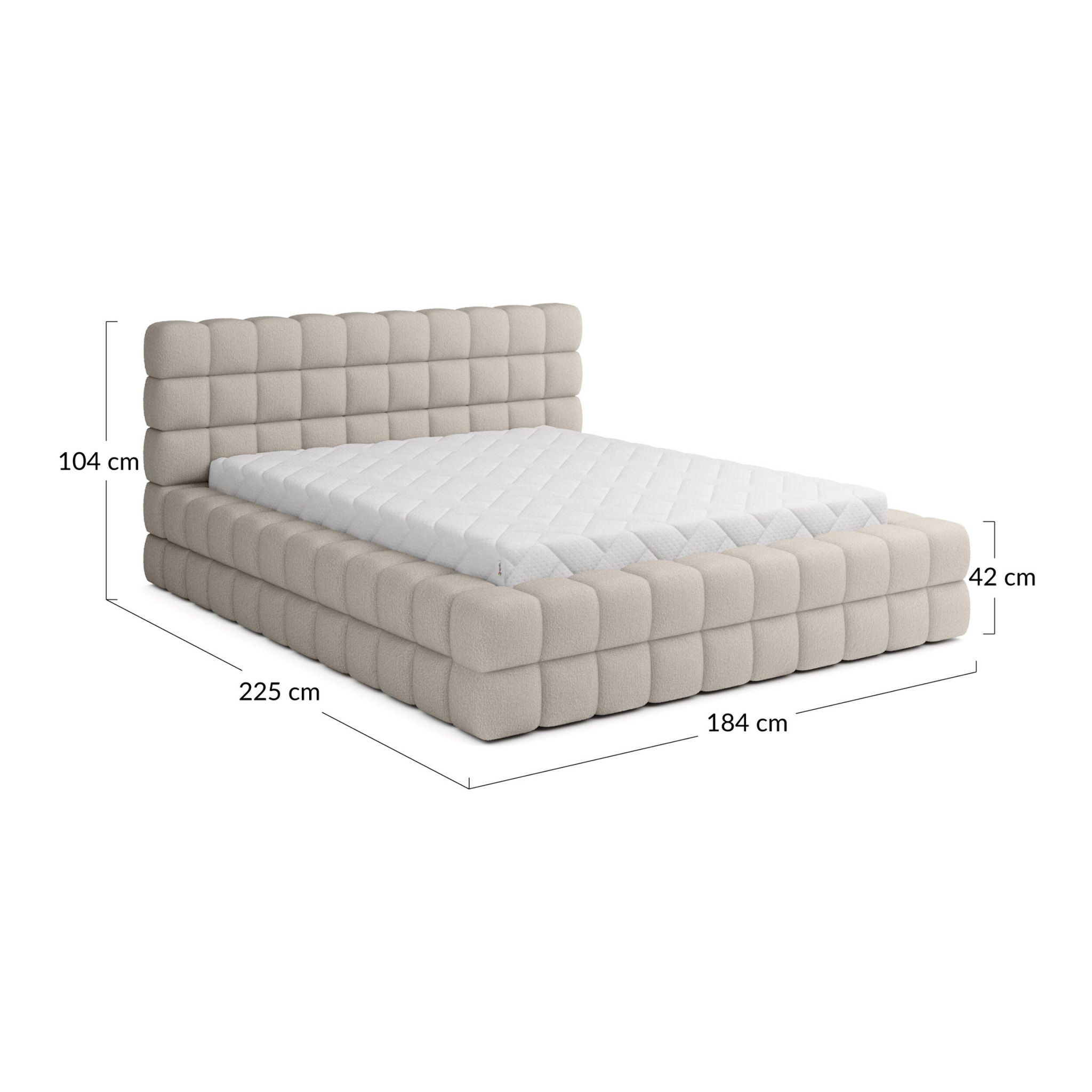 Kingston - lit coffre - 140x200 - sommier inclus - en tissu bouclette - Beige