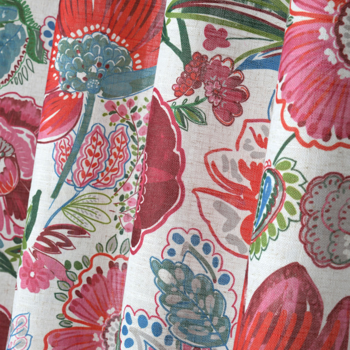 Rideau tamisant en polylin à motif floral - Rose
