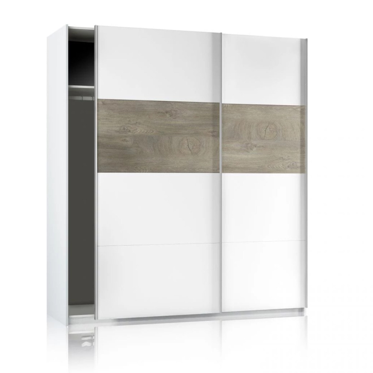 Armario Brike 180 2 puertas correderas Blanco Artik (Blanco Mate) – Roble Alaska