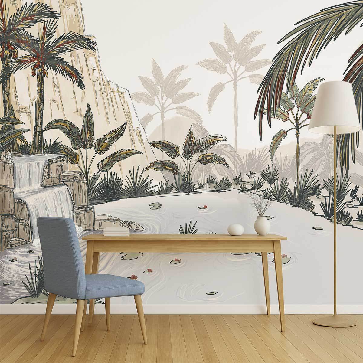 Papier peint panoramique Cascade tropicale  Intissé