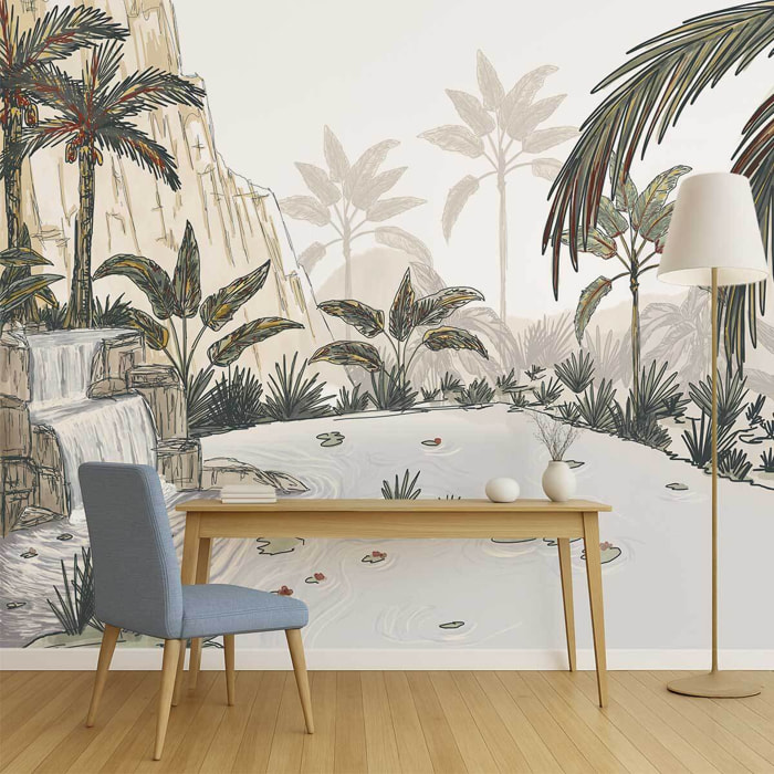 Papier peint panoramique Cascade tropicale  Intissé