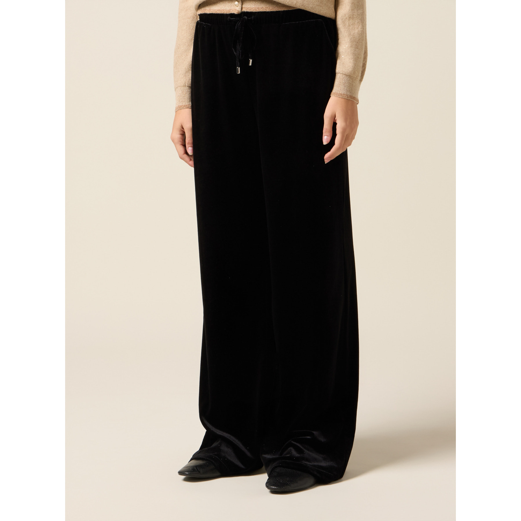 Oltre - Pantaloni palazzo in velluto - Nero