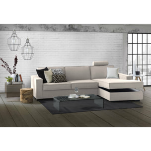 Divano letto con penisola Achico, Sofà con penisola contenitore Destra, Braccioli standard, 100% Made in Italy, Cm 280x95h90, Tortora