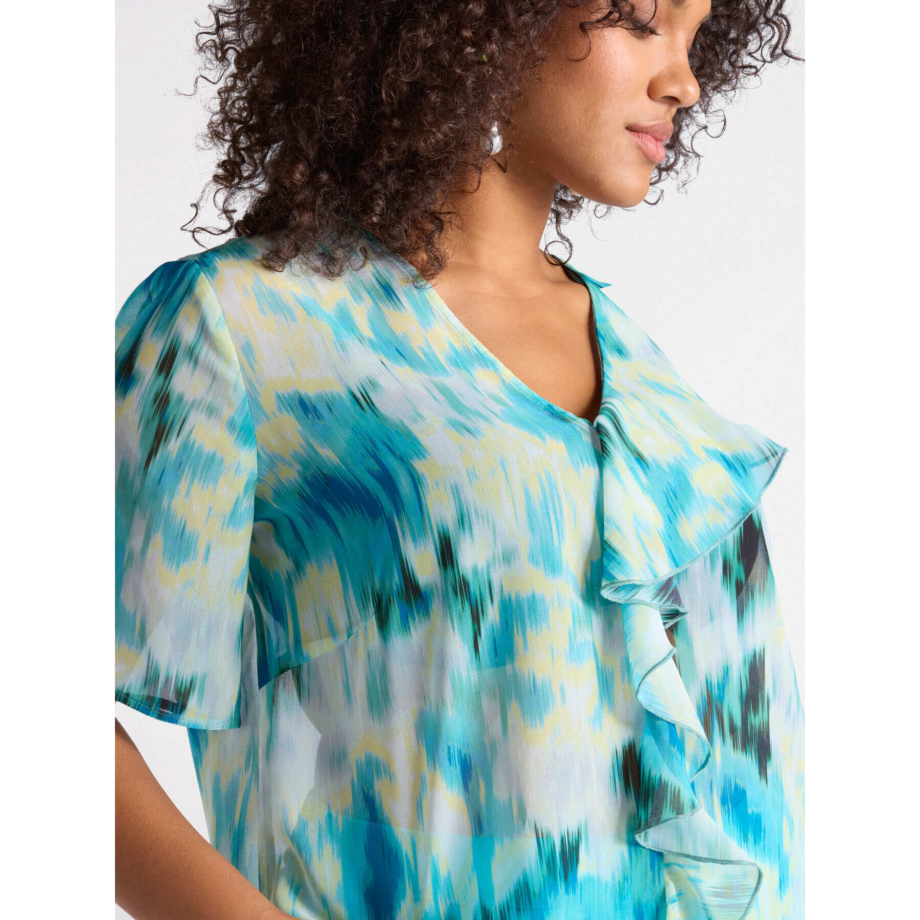 Fiorella Rubino - Blusa stampata con volant - Verde acqua