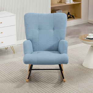 Silla Mecedora, Mecedora de Terciopelo de Teddy con Respaldo Alto, Patas de Madera de Caucho, Reposabrazos, Estilo Moderno, Sillón de Lactancia, Carga 120 kg, para Dormitorio, Salón, Azul Claro