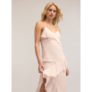 Motivi - Vestido midi con volantes fruncidos - Rosa